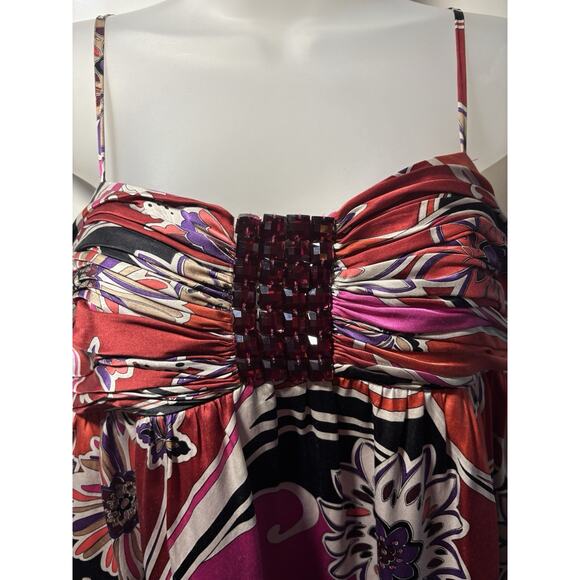 OC By OC Oleg Cassini Y2K 100% Silk Floral Dress Jewel Tones Beaded Midi Size 6 - Picture 3 of 8